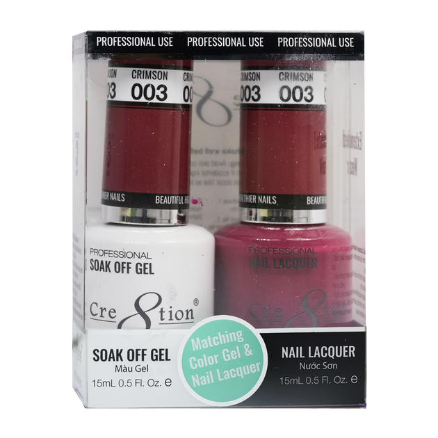 Cre8tion Matching Color Gel & Nail Lacquer 03 Crimson - Lamaisononlinestore