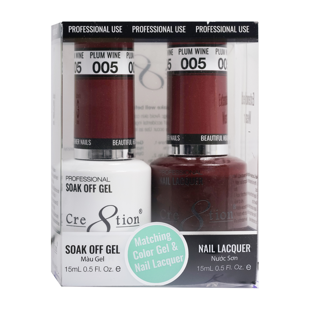 Cre8tion Matching Color Gel & Nail Lacquer 05 Plum Wine - Lamaisononlinestore