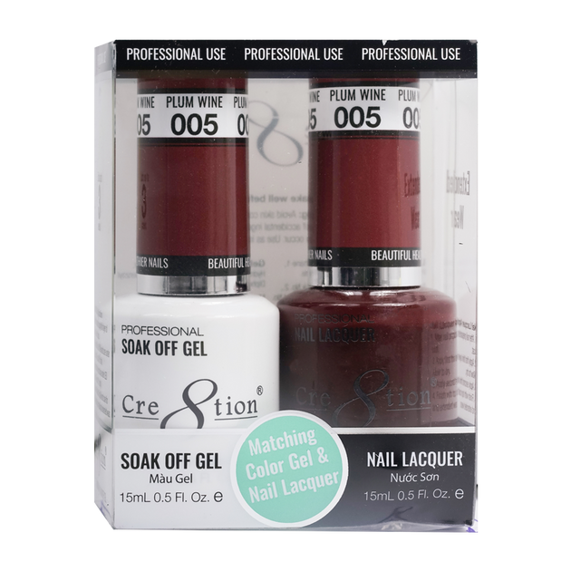 Cre8tion Matching Color Gel & Nail Lacquer 05 Plum Wine - Lamaisononlinestore