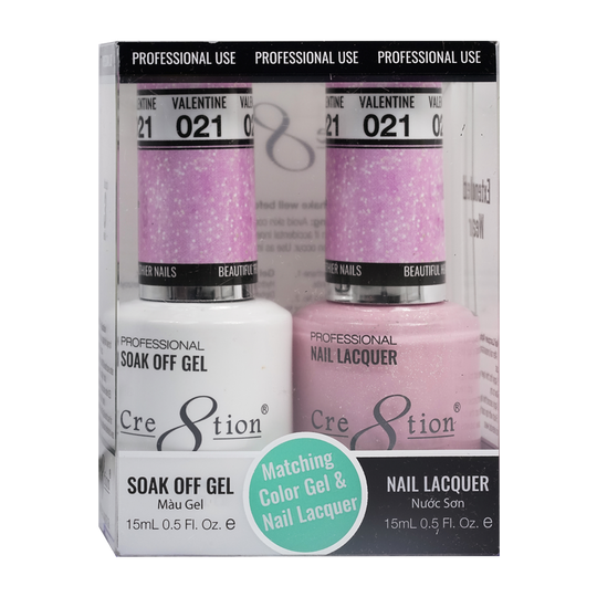 Cre8tion Matching Color Gel & Nail Lacquer 21 Valentine (Glitter) - Lamaisononlinestore