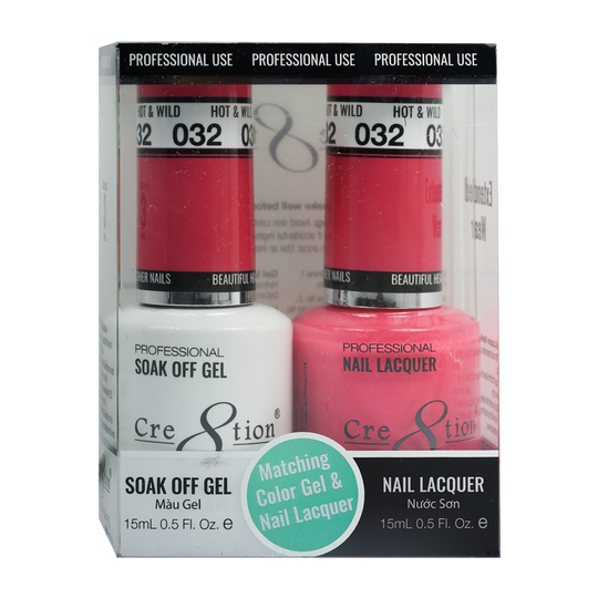 Cre8tion Matching Color Gel & Nail Lacquer 32 Hot And Wild (Neon) - Lamaisononlinestore