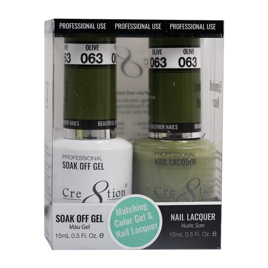 Cre8tion Matching Color Gel & Nail Lacquer 63 Olive - Lamaisononlinestore