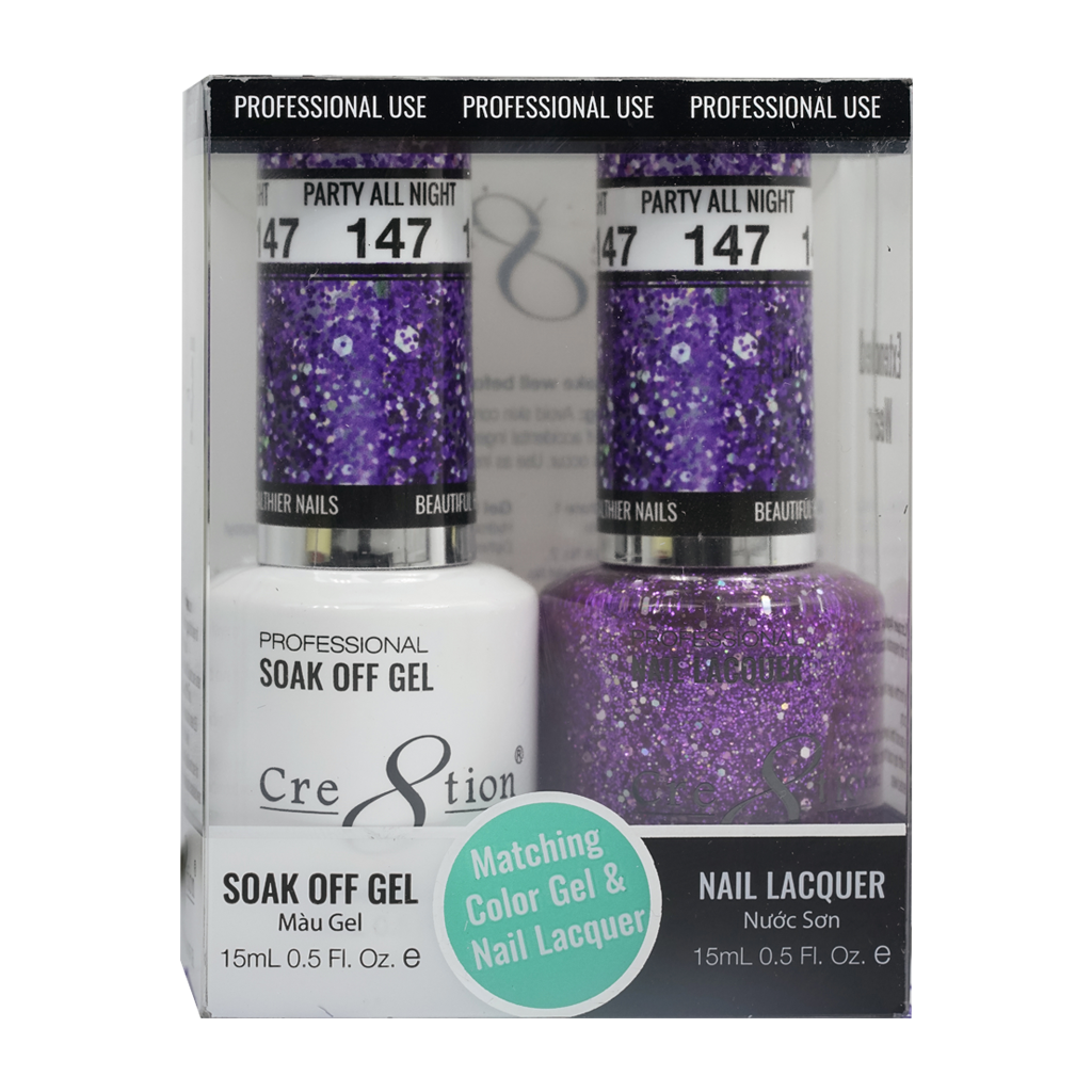 Cre8tion Matching Color Gel & Nail Lacquer 147 Party All Night (Glitter) - Treasure4nails